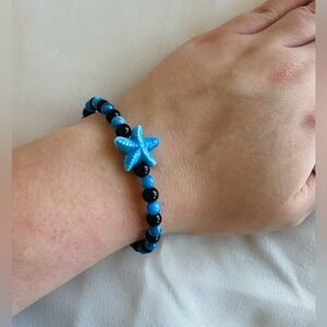 Handmade Blue Dyed Shell and Black Glass Starfish Bracelet
